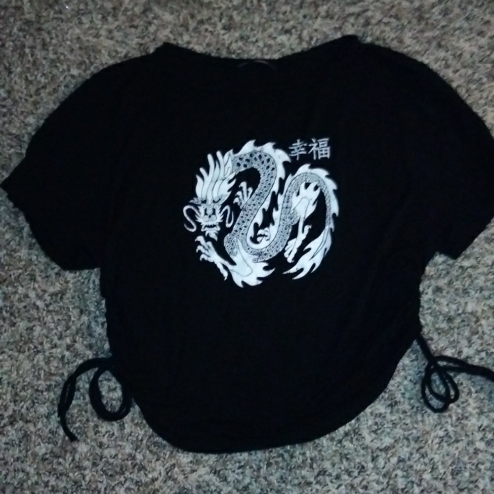 Black dragon adjustable crop top